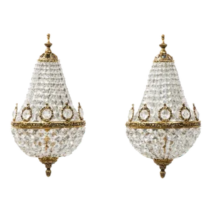 1950's Italian Empire Style Gilt Bronze & Crystal Wall Sconces - a Pair