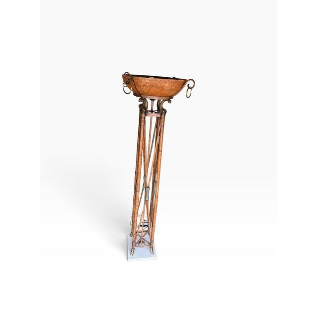 English Monumental Maitland-Smith Faux Bamboo Brass Rams Head Torchère Floor Lamp For Sale - Image 3 of 14