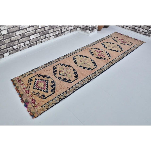 Turkish Geometric Design Oushak Wool Runner For Sale - Image 3 of 10