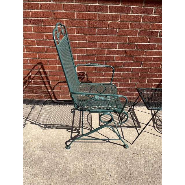 1990s Woodard Style Spring Rocker Bounce Chairs with Wrought Iron Side Table, 3 Pieces For Sale In Chicago - Image 6 of 9