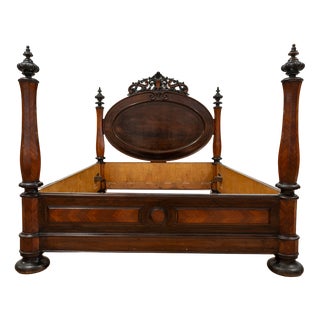 Large Antique Portuguese Romantic Bed, 19th Century For Sale