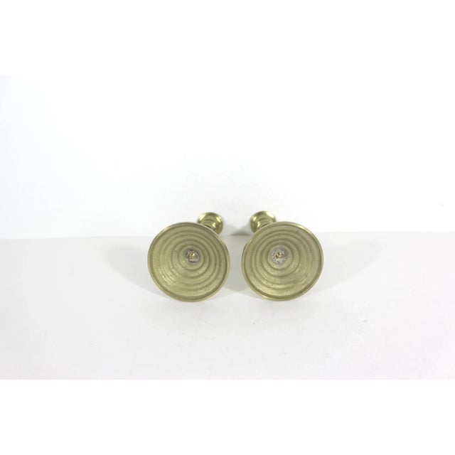 Mid Century Set of 2 Vintage Brass and Black Candle Holders For Sale - Image 6 of 6