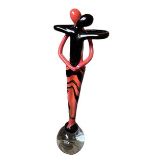 Vintage Murano Venezia Two Lovers Embracing Hugging Glass Red Black Figurine For Sale
