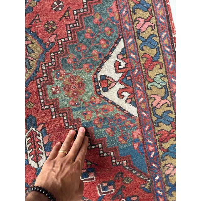 Antique Heriz Runner Lake Blue Rug 3 x 10.2 For Sale - Image 10 of 12