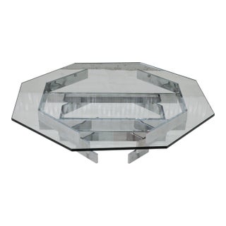 1970s Attributed to Paul Mayen for Habitat Chrome Stacked Octagonal Glass Coffee Table For Sale