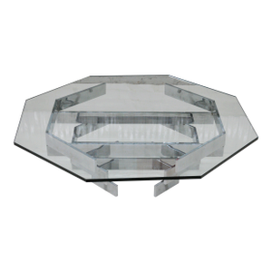 1970s Attributed to Paul Mayen for Habitat Chrome Stacked Octagonal Glass Coffee Table