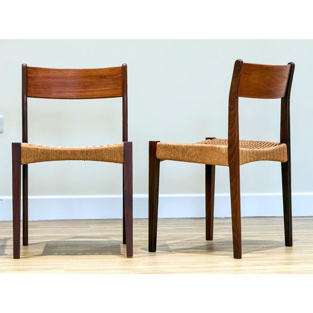 Mid-Century Modern Danish Chairs in Teak and Paper Cord attributed to Poul Volther, 1960s, Set of 4 For Sale - Image 3 of 14