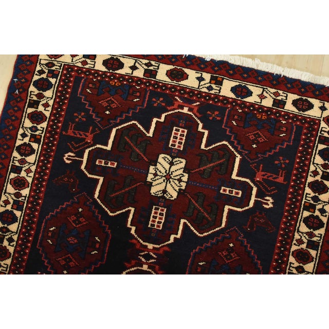 Hamedan Rug 3’2” X 4’10” Blue Wool Vintage Tribal Hand-Knotted Carpet For Sale In Philadelphia - Image 6 of 12