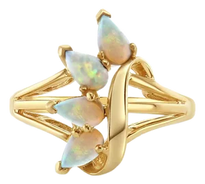 Pear Shaped Opal Ring 10k Yellow Gold, Size 6