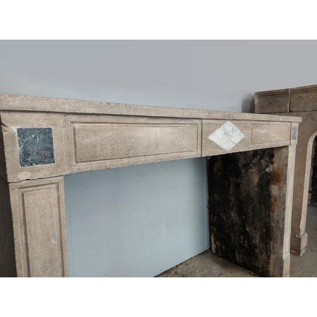 Beige Antique French Burgundian Stone Fireplace with Marble Inlays For Sale - Image 8 of 18
