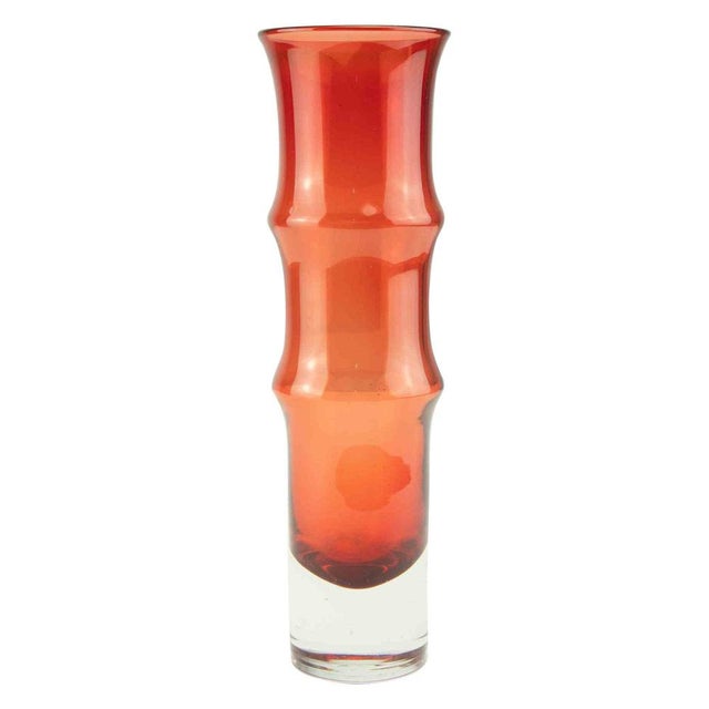 1960s Vintage Art Glass Swedish Aseda Bamboo Shaped Red Vase, 1960s For Sale - Image 5 of 5