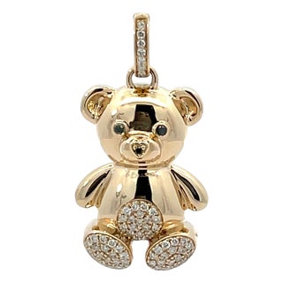 14k Yellow Gold Diamond Teddy Bear Pendant For Sale