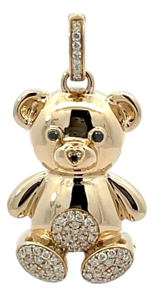 14k Yellow Gold Diamond Teddy Bear Pendant