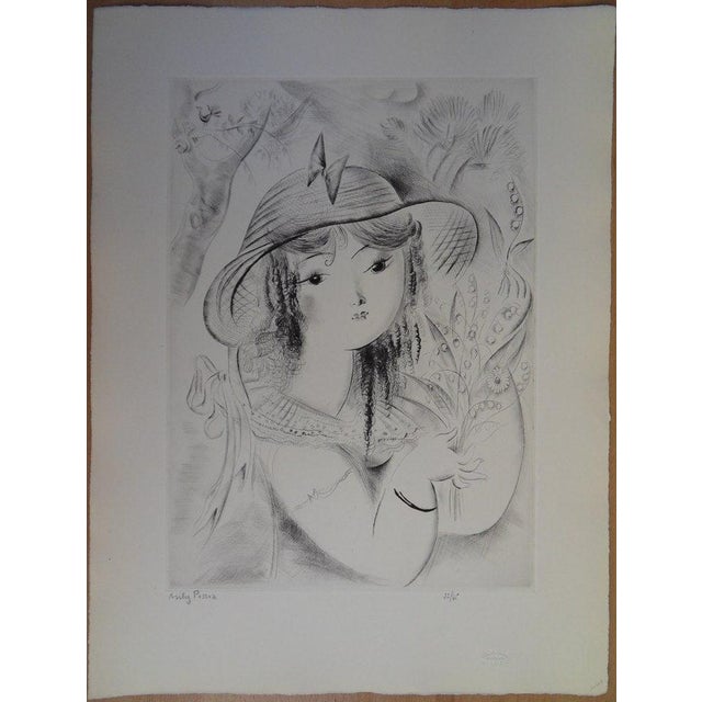 Emilia "Mily" POSSOZ (1888-1967) Young girl with lily of the valley Original engraving Signed in pencil Limited edition of...