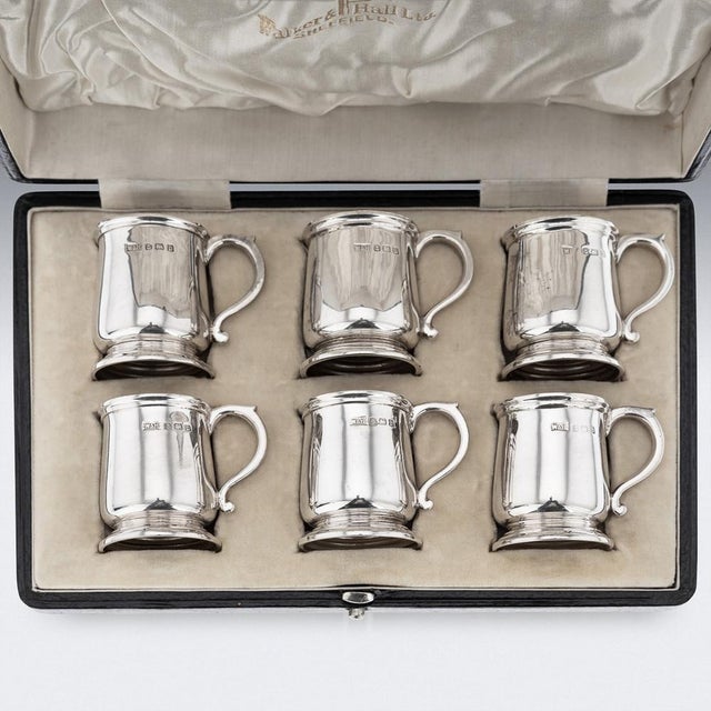 20th Century Silver Tankard Shot Cups from Walker & Hall, 1926, Set of 6 For Sale - Image 6 of 12