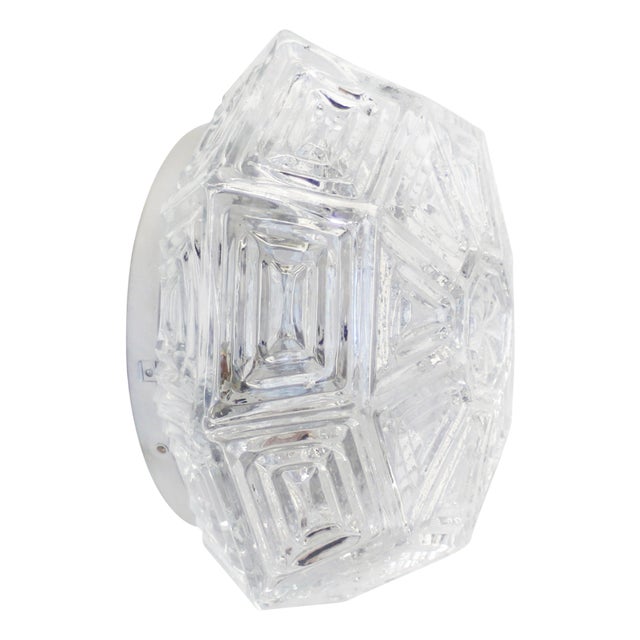 Mid-Century Octogon Clear Glass Sconces Flush Mount For Sale