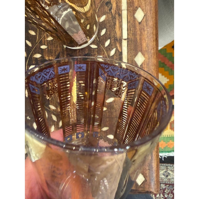 Vintage 1950s Gold and Lavender Highball Cocktail Glasses Set of 8 For Sale - Image 9 of 12