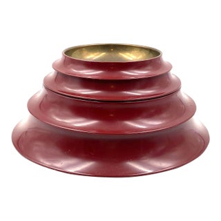 1970s Sculptural Pagoda Shaped Stacked Brass Trays / Vide Poche, Angelo Mangiarotti Italy - 4 Piece Set For Sale