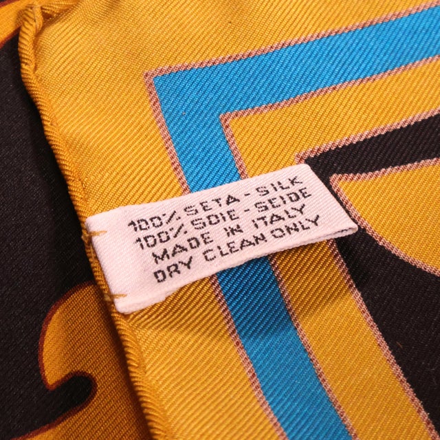 Yellow Chanel Gripoix Gemstone & Jewelry Motif 90cm Silk Twill Scarf, Italy 1994 For Sale - Image 8 of 8