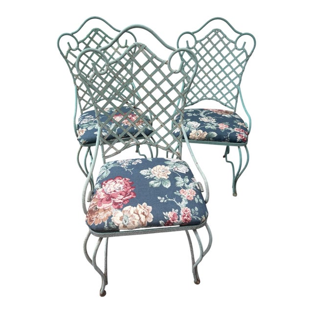 Mid-Century Modern Vintage Mid Century Woodard Style Florentine Lattice Pattern Back Iron Patio Dining Chairs-Set of 6 For Sale - Image 3 of 7