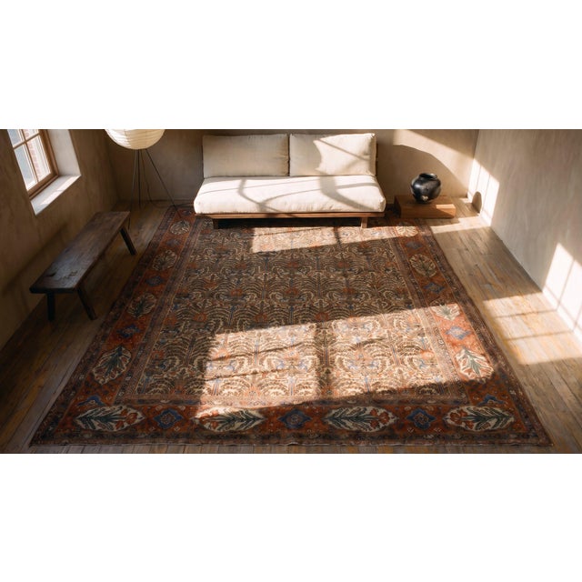 Traditional Ivory Background Color & Red-Rust Border Allover Pattern Antique Persian Bibikabad Galley Rug For Sale - Image 13 of 15