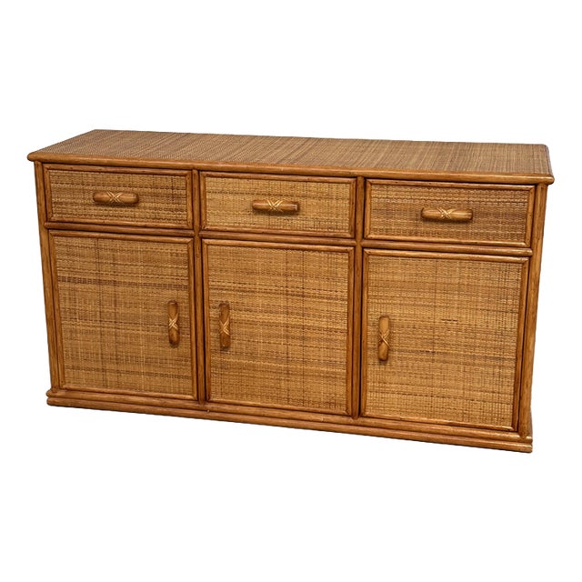 Vintage Rattan and Bamboo Sideboard, 1970s For Sale