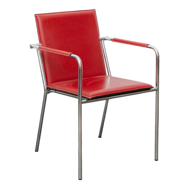 Red Leather Chair with Chrome Frame by Svoboda For Sale