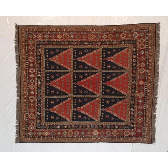 Navy Blue 1980s Soumak Kilim Rug , 10'6" X 13'6" For Sale - Image 8 of 8