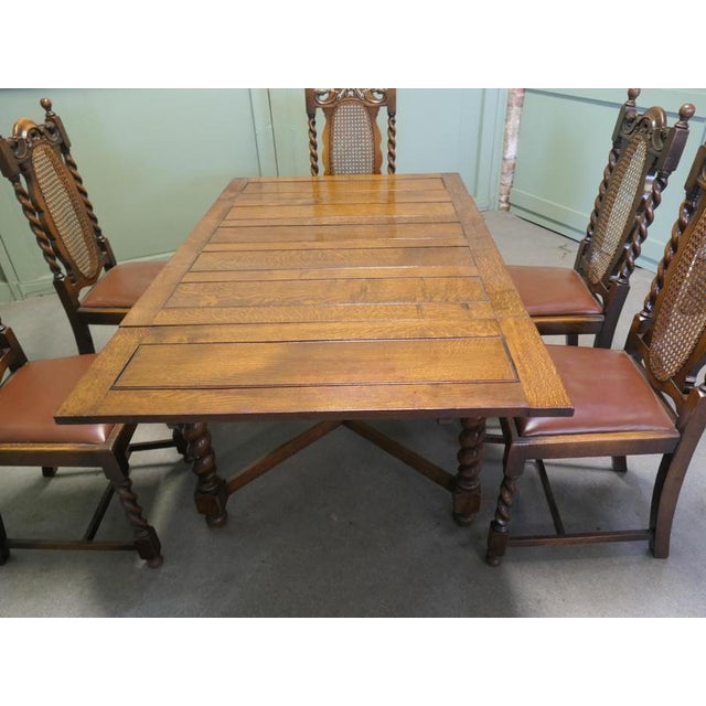 Oak Barley Twist Draw Leaf Table and Chairs, 1890, Set of 7 For Sale - Image 6 of 8
