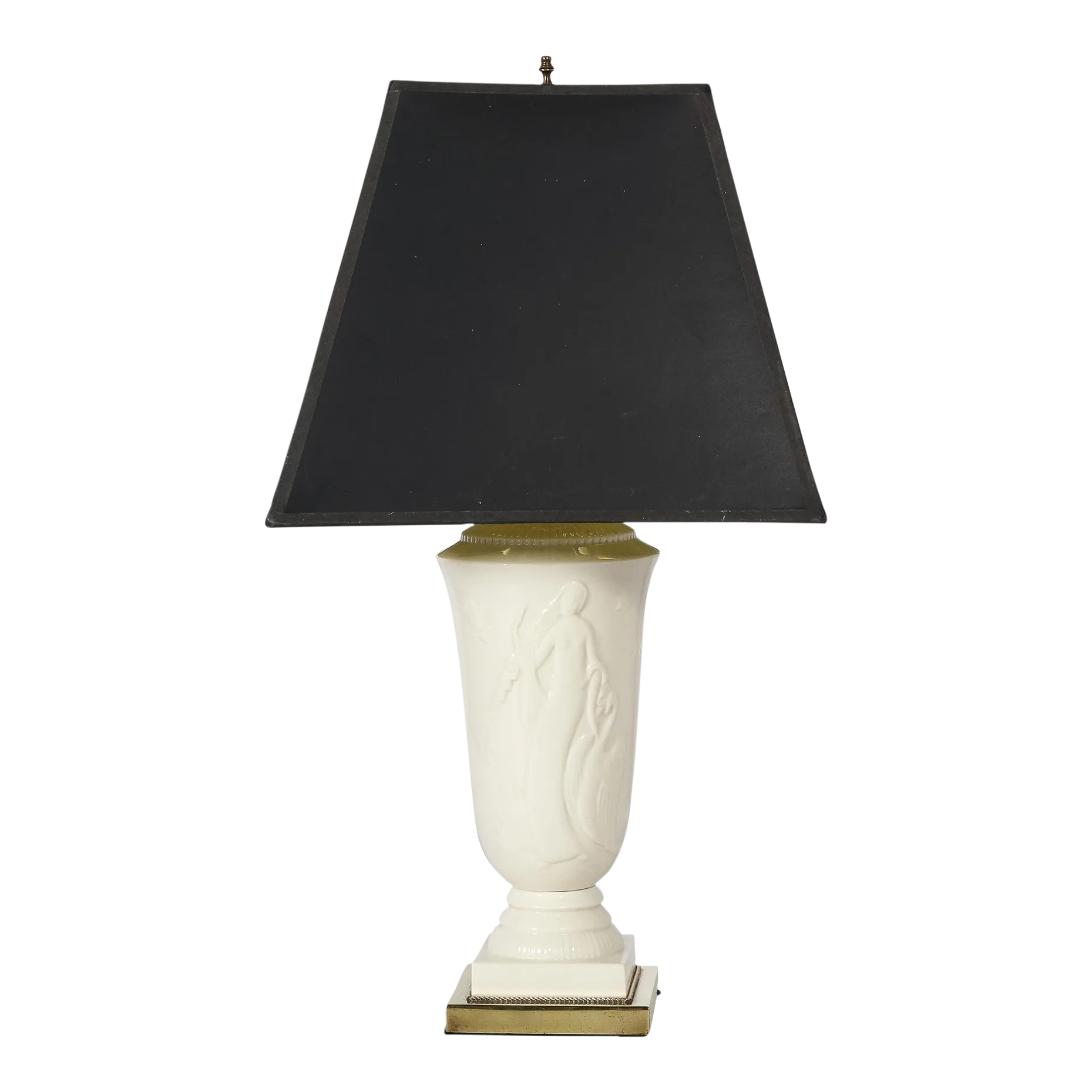 Art Deco Porcelain Table Lamp of Leda and the Swan by De Vegh for