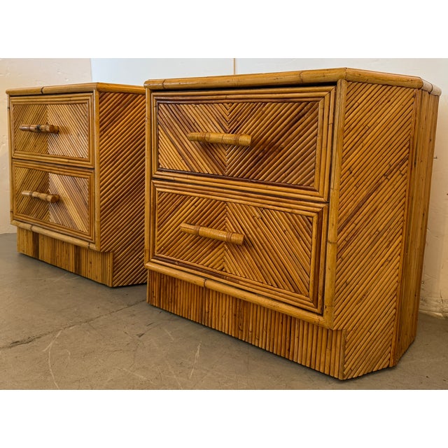 Gabriella Crespi Style Geometric Pair of Pencil Reed Nightstands From 70's For Sale - Image 4 of 15