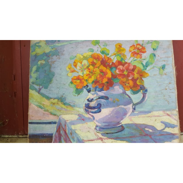Oil on canvas not framed representing a bouquet of primroses in the style of the fawn impressionist painter. The painting...