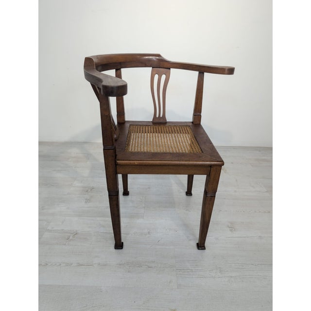 Art Nouveau Corner Oak Armchair with Raffia, 1920s For Sale - Image 9 of 15