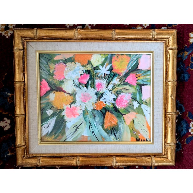Wood Original Abstract Still Life Floral Bouquet Painting Framed For Sale - Image 7 of 8