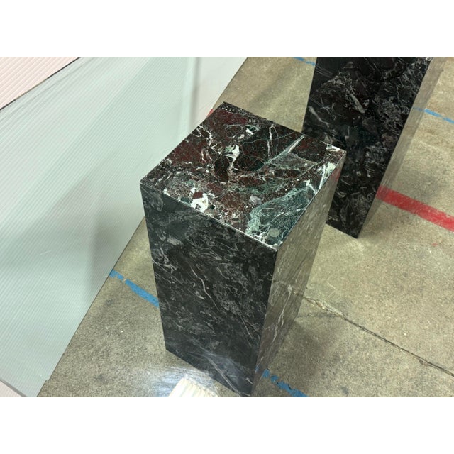 Vintage Faux Marble Bases + Glass Top Table For Sale - Image 12 of 12