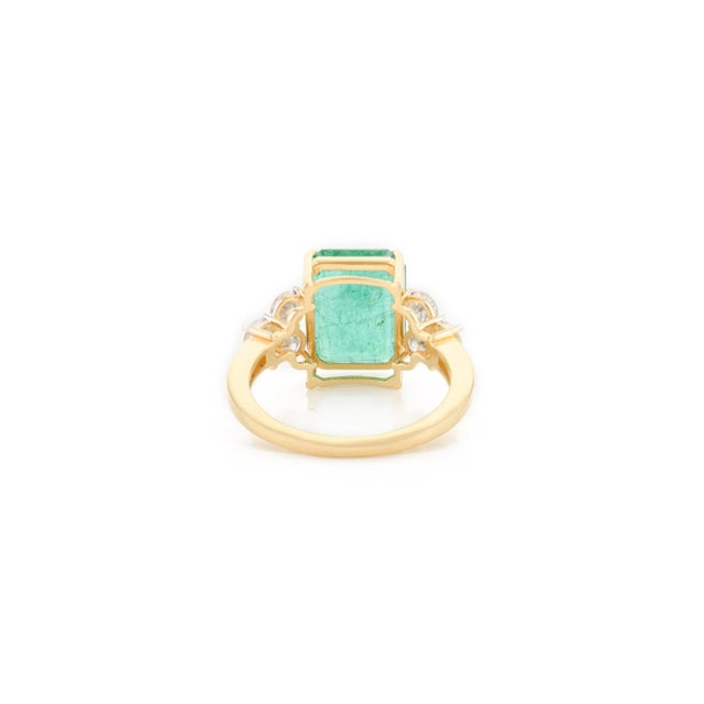 Metal 18k Gold Octagon Cut Emerald Cocktail Ring With Real Diamonds Size 6.5 For Sale - Image 7 of 12