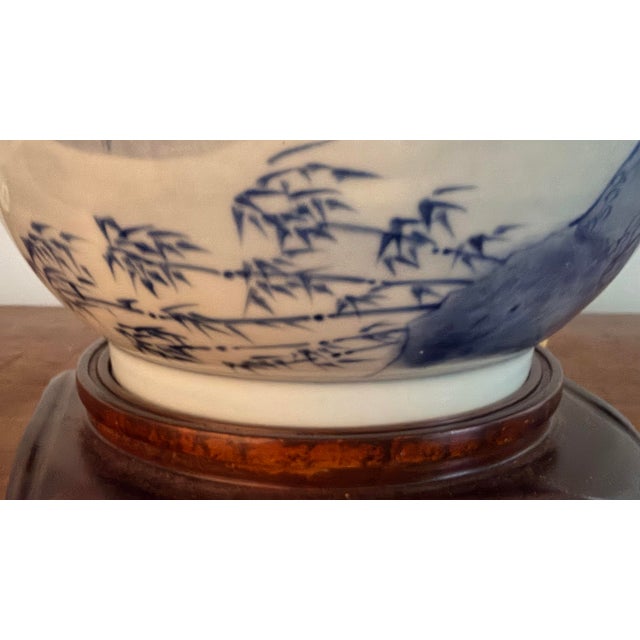 Ceramic Blue and White Antique Chinese Porcelain Vase Made to Lamp For Sale - Image 7 of 12