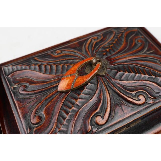 Art Deco French Sewing Box in Sculpted Wood, 1890s For Sale - Image 9 of 11