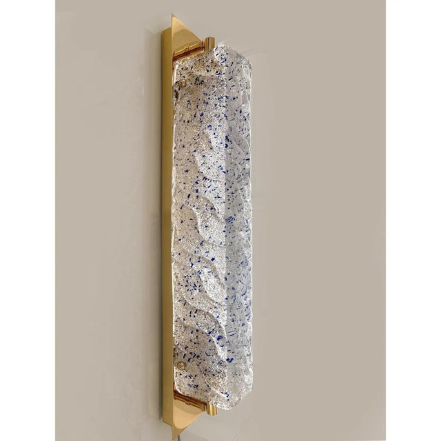 Gold Wall Sconces with Blue Graniglia Murano Glass by Simoeng, Set of 2 For Sale - Image 4 of 7
