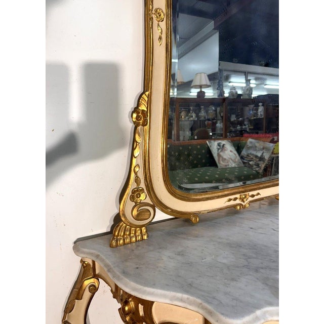 Louis XV Curved Console Table and Mirror in Gilded and Lacquered Wood For Sale - Image 3 of 10