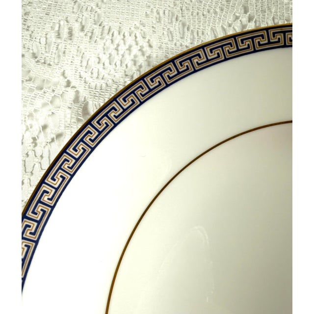 1990s Vintage Wedgwood Palatia Dinner Plate 10 3/4” Bone China England R4700 Blue Gold Greek Key-Set of Two For Sale - Image 5 of 5