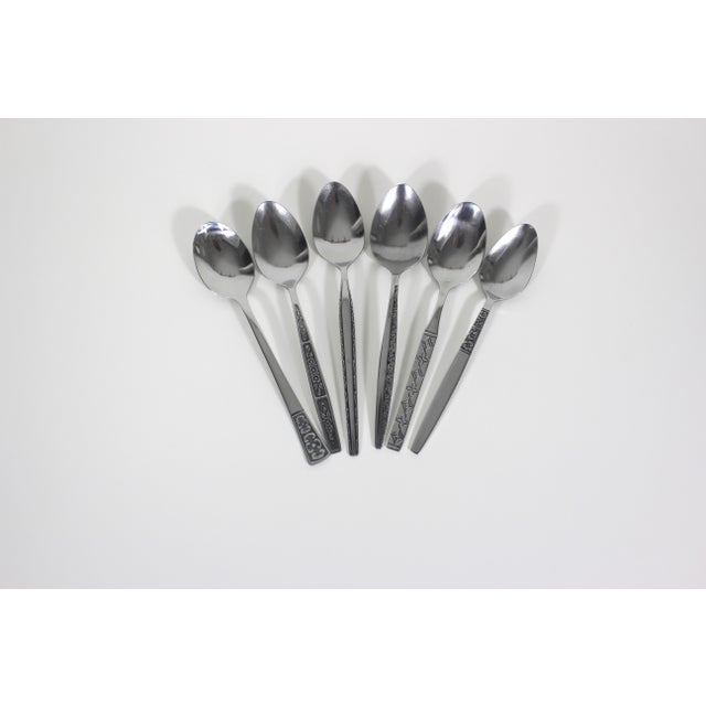 1960s Vintage Mid Century Modern Stainless Steel Soup or Table Spoons, Mismatched Table Setting - Set of 6 For Sale - Image 5 of 9