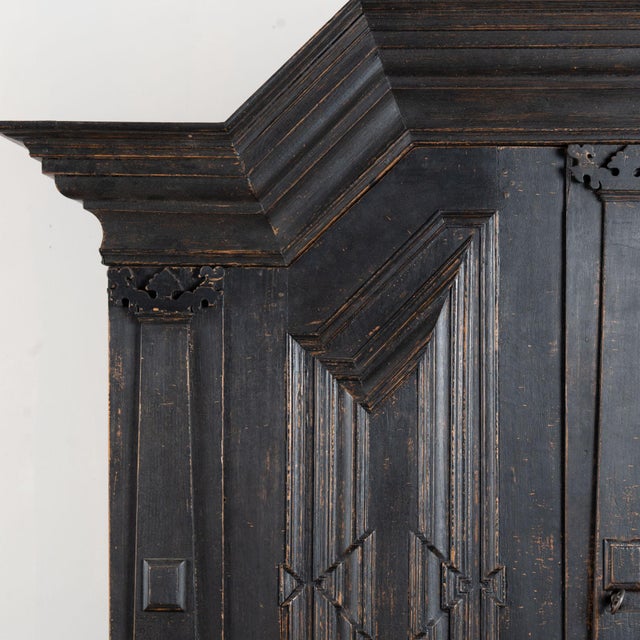 Early 19th Century 19th Century Danish Baroque Oak Large Black Painted Armoire For Sale - Image 5 of 18