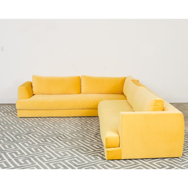 Modern Bespoke Yellow Mohair Velvet Upholstered Sectional Sofa For Sale - Image 3 of 12