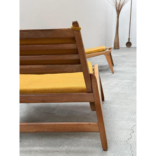 Vintage Lounge Chairs with Ottomans in Oak by Heinz Heger for PGH Annaberg Buchholz, 1960s, Set of 4 For Sale - Image 6 of 10