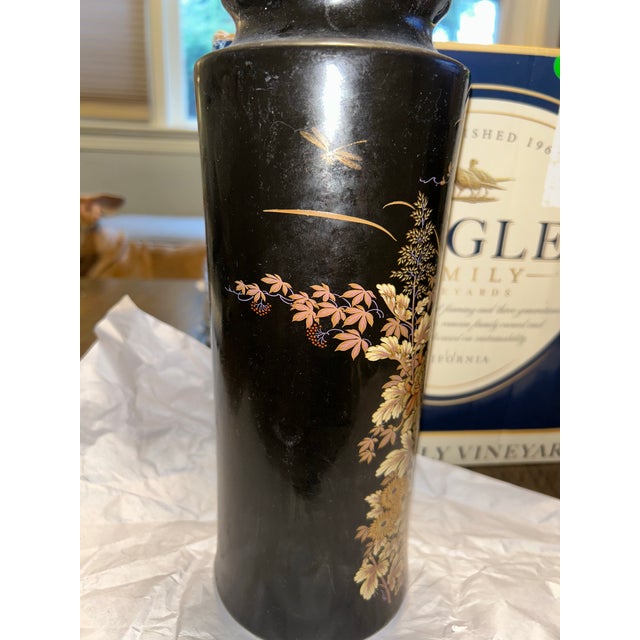 Black Floral Decorative Vase With Gold Accents For Sale - Image 4 of 7