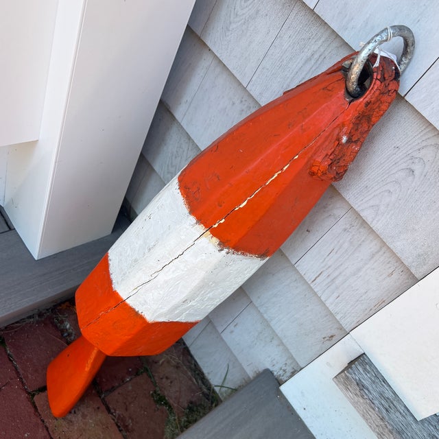 Coastal Vintage New England Coastal Nautical Orange Red Lobster Buoy For Sale - Image 3 of 8
