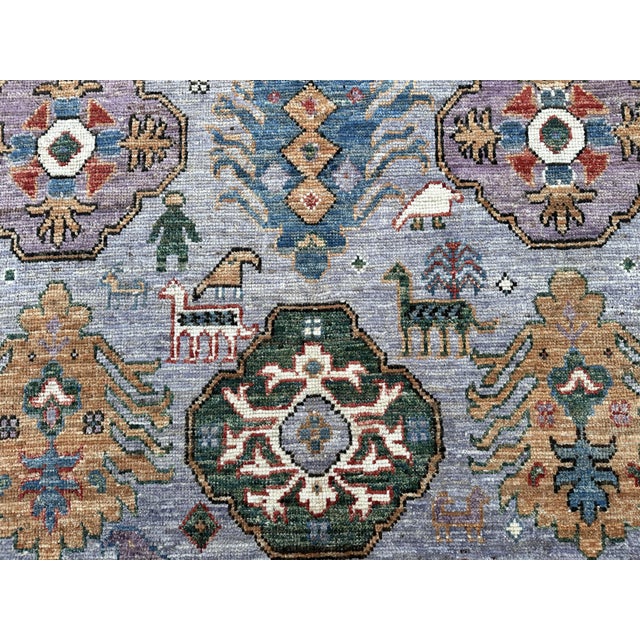 Textile Lavender Pictorial Oushak Hand-Knotted Wool Area Rug With Animals - 8' X 9'8" For Sale - Image 7 of 9