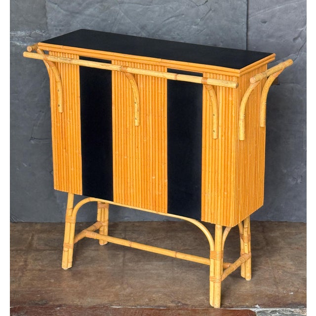 French Mid-Century Modern Tiki Drinks or Cocktail Bar or Console Table of Rattan For Sale - Image 4 of 10