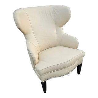 Ethan Allen Leather Transitional Wing Chair For Sale